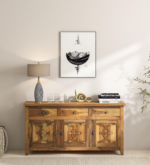Karl Sheesham Wood Sideboard In Scratch Resistant Rustic Teak Finish