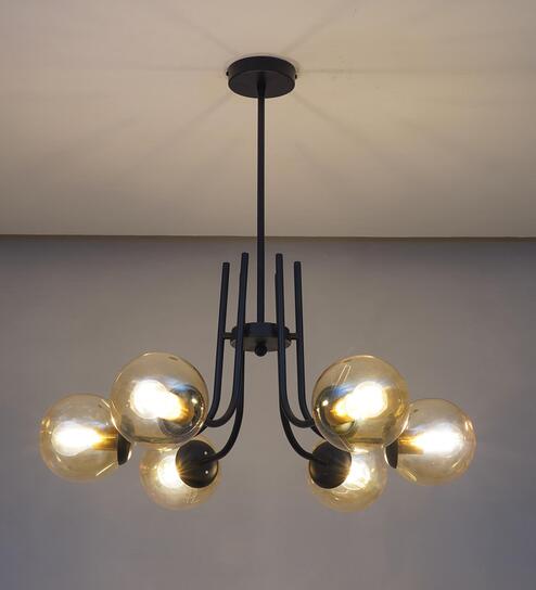 Karousel Metal & Glass 6-Arm Chandelier (Black & Amber)