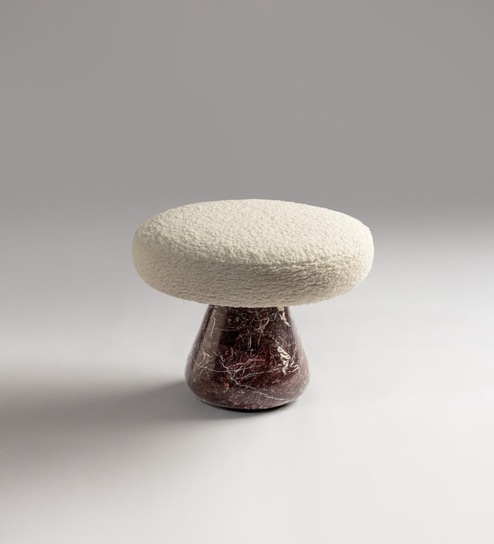 Kashmiri Kahwa Red Marble Stool In Red Finish
