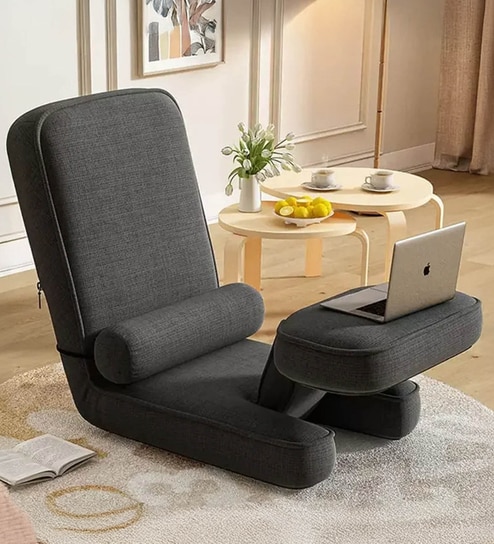  Ergonomic Fabric Lounge Chair With Back Support In Grey Colour