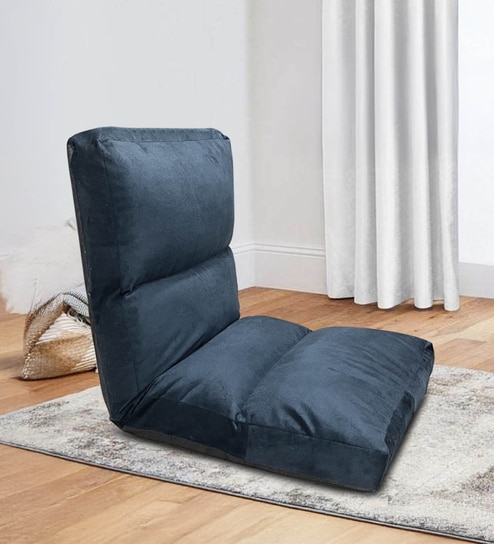  Reclining Cushion Fabric Lounge Chair  With Adjustable Back Support In Grey Colour