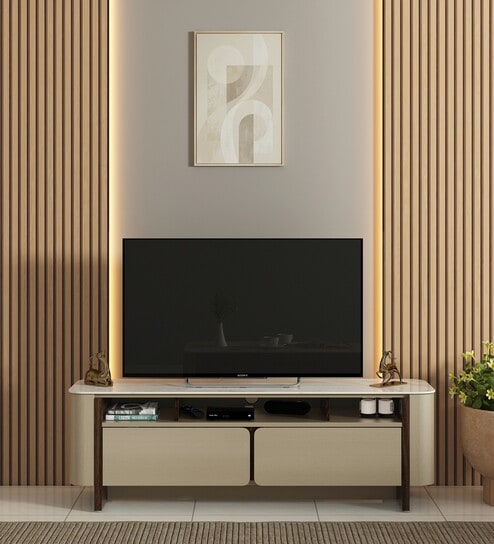 Kaya Ceramic Top Tv Unit In Taupe Finish