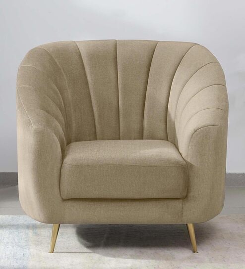 Kaylee Chenille Fabric 1 Seater Sofa in Beige Colour