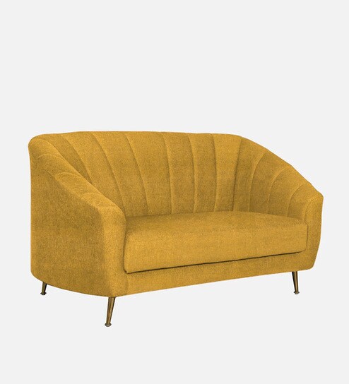 Kaylee Chenille Fabric 2 Seater Sofa In Camel Yellow Colour