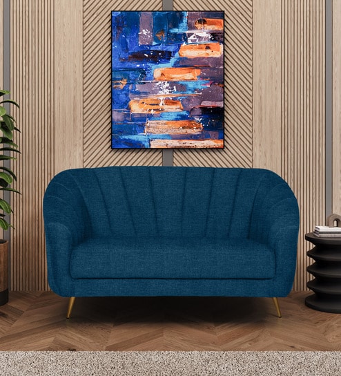 Kaylee Chenille Fabric 2 Seater Sofa In Denim Blue Colour