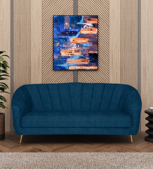 Kaylee Chenille Fabric 3 Seater Sofa In Denim Blue Colour