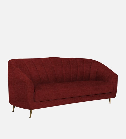Kaylee Chenille Fabric 3 Seater Sofa In Garnet Red Colour