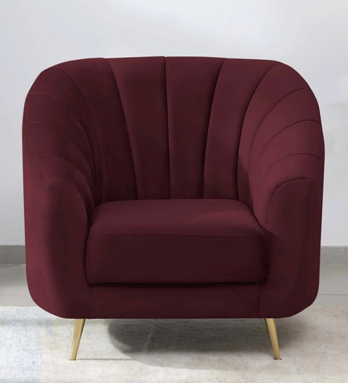 Kaylee Velvet 1 Seater Sofa In Wine Red Colour