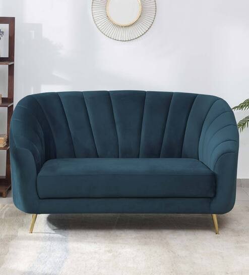 Kaylee Velvet 2 Seater Sofa In Teal Blue Colour