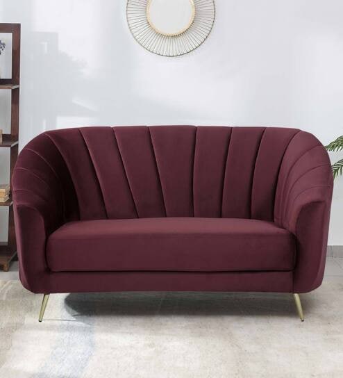 Kaylee Velvet 2 Seater Sofa In Wine Red Colour