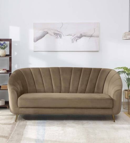 Kaylee Velvet 3 Seater Sofa in Beige Colour