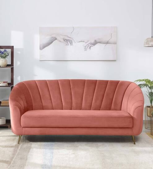 Kaylee Velvet 3 Seater Sofa In Blush Pink Colour