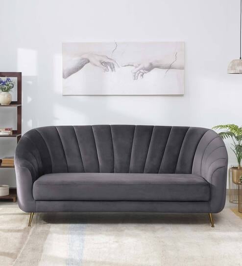 Kaylee Velvet 3 Seater Sofa In Fossil Grey Colour