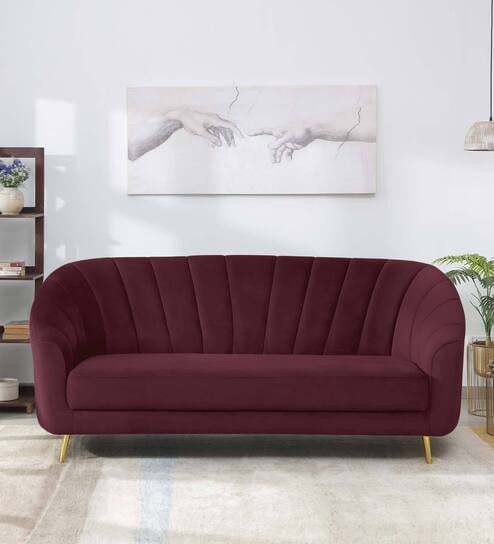 Kaylee Velvet 3 Seater Sofa In Wine Red Colour