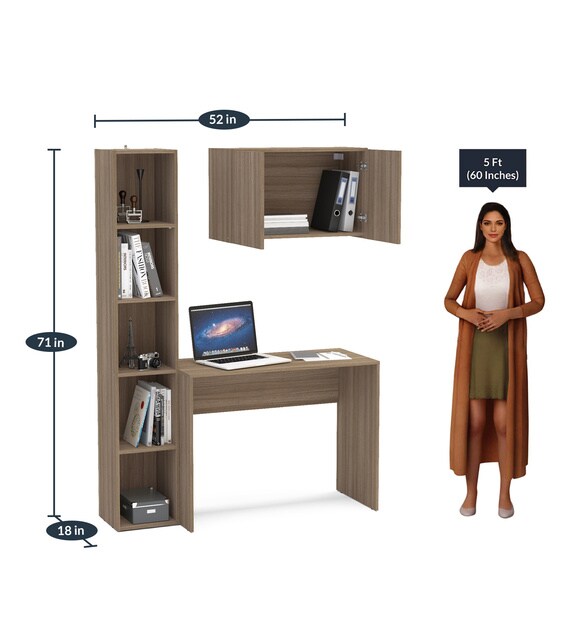Buy Karanga Study Table with Book Shelf & in Light Walnut Finish Mintwud by Pepperfry