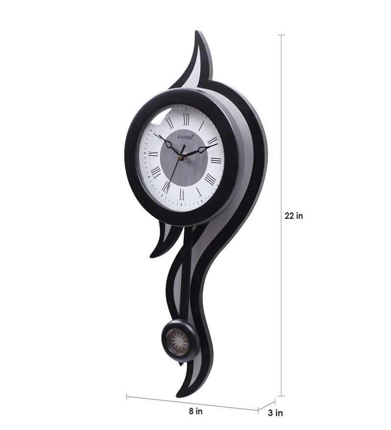 Buy Brown Wooden 22 x 8 Inch Fancy Roman Digits & Hands Black Pendulum Wall Clock by Kaiser