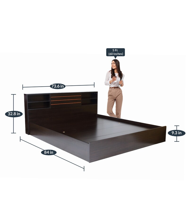 Buy Kaito King Size Bed With Storage In Wenge Finish By Mintwud Online