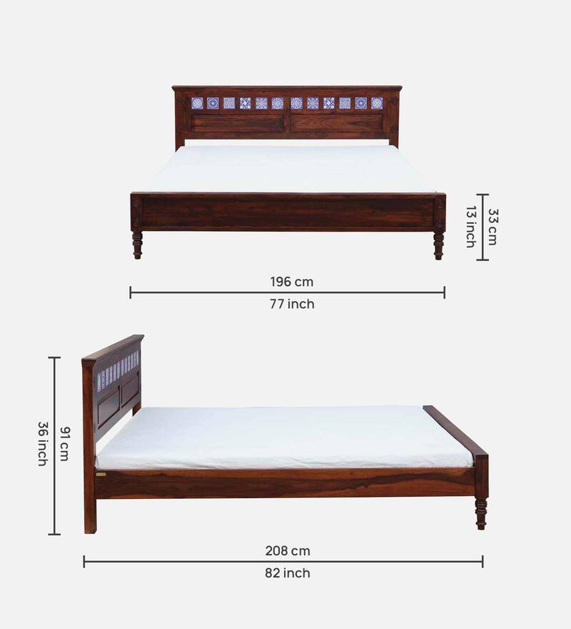 Buy Kamchini Sheesham Wood King Size Bed in Honey Oak Finish by