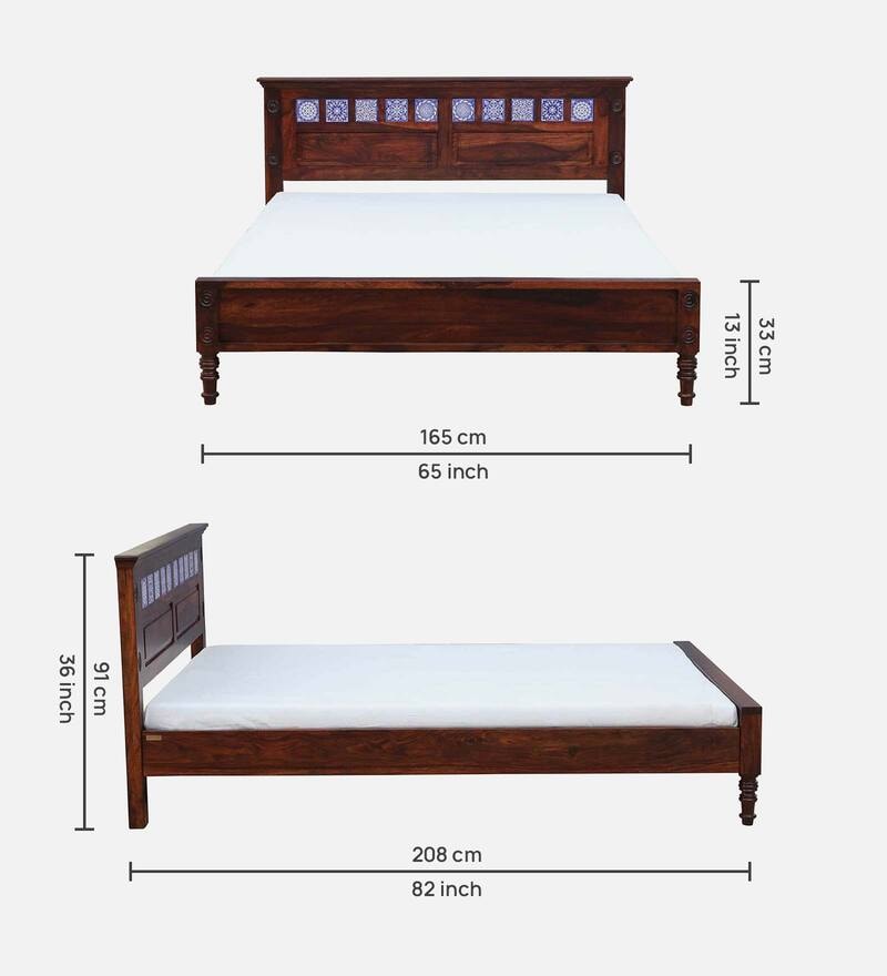 Buy Kamchini Sheesham Wood Queen Size Bed In Honey Oak Finish With ...