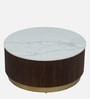 Kaffka Sheesham Wood Coffee Table In Walnut Finish With White Porcelain Top & Fluted Detail