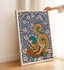 Kalamkari Blue Peacock Stretched Canvas Painting