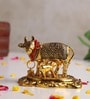 (1Pc) Gold Metal Kamdhenu Cow With Calf Idol