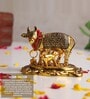(1Pc) Gold Metal Kamdhenu Cow With Calf Idol