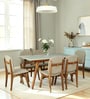 Kampen Acacia Wood 6 Seater Dining Set With White Rockland Quartz Top In Natural Finish