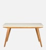 Kastav Acacia Wood 6 Seater Dining Table With White Rockland Quartz Top In Natural Finish