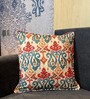 Kasuri Teal Silk Blend Ikat Cushion Cover (16 x 16 Inches, Printed)