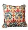 Kasuri Teal Silk Blend Ikat Printed 16 x 16 Inches Cushion Cover