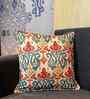 Kasuri Teal Silk Blend Ikat Printed 16 x 16 Inches Cushion Cover