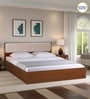 Kawasaki King size Bed in Planked Walnut Finish with Box Storage & Upholstered Headboard