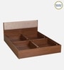 Kawasaki Queen size Bed in Planked Walnut Finish with Box Storage & Upholstered Headboard