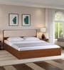 Kawasaki Queen Size Bed In Planked Walnut Finish With Box Storage & Upholstered Headboard Kawasaki Queen Size Bed In Planked Walnut Finish With Box Storage & Upholstered Headboard