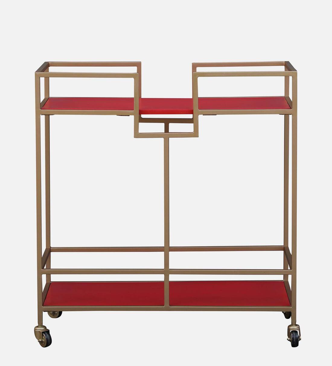 Buy Seia Metal Bar Trolley in Red & Golden Finish Online Bar Trolleys