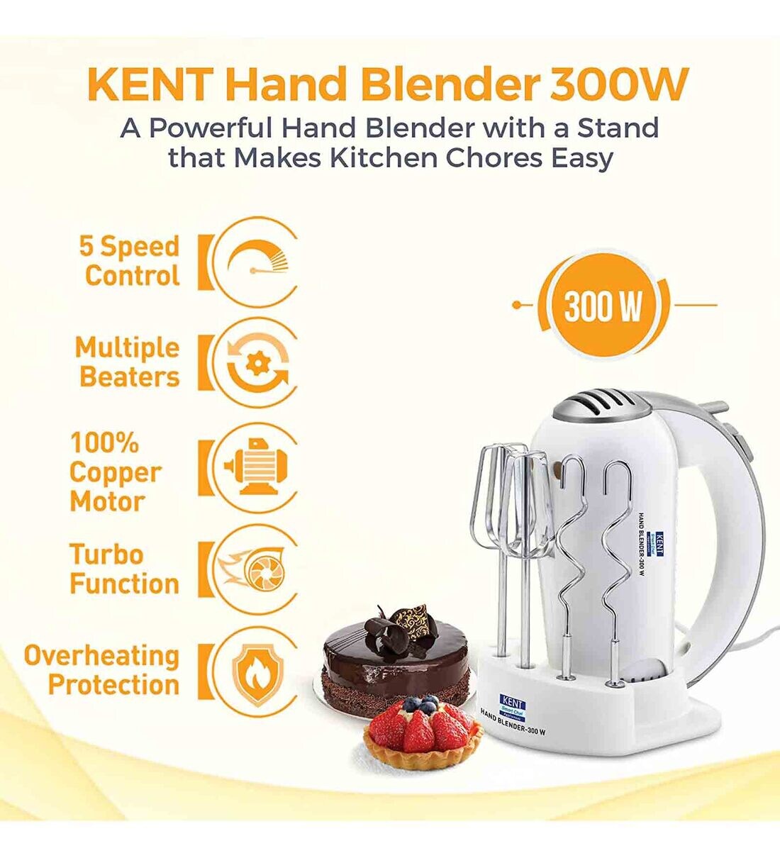 Buy KENT 16051 300W Hand Blender in White Colour Online Hand Blenders
