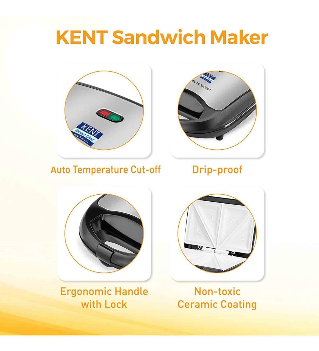 Buy KENT 700W Sandwich Maker with Non Toxic Ceramic Coating Plate