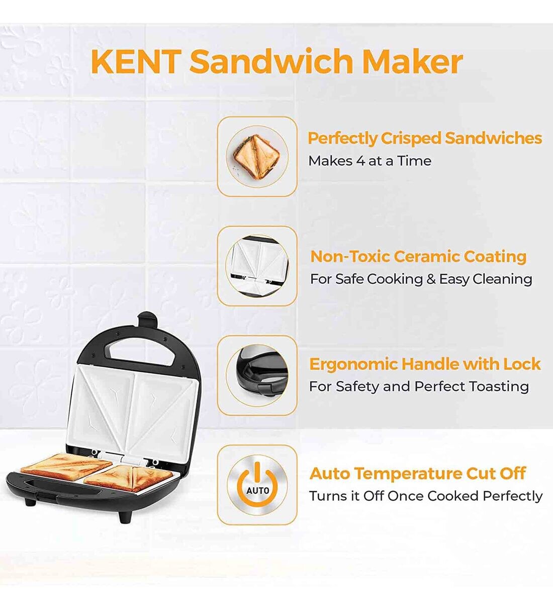 Buy KENT 700W Sandwich Maker with Non Toxic Ceramic Coating Plate Online Sandwich Makers