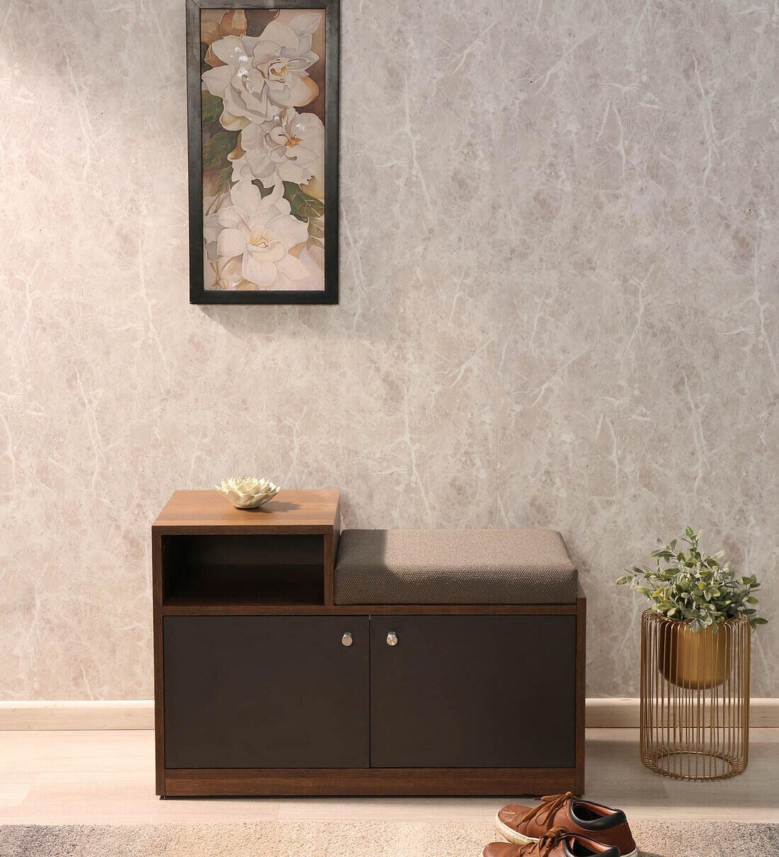 Buy Kentaro Shoe Rack with Seating in Bali Oak Finish at 5% OFF by