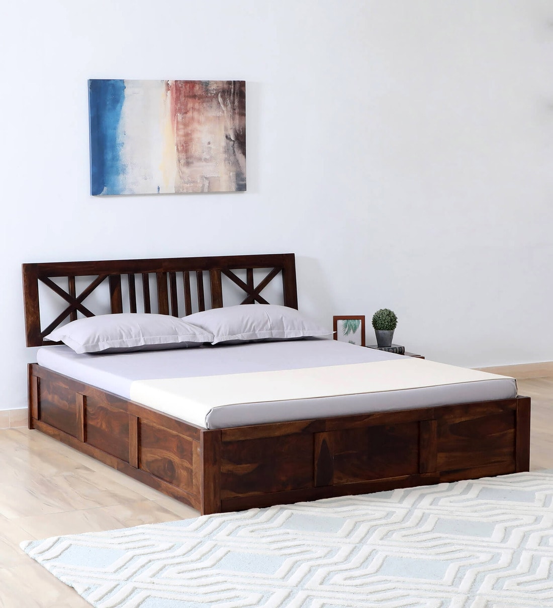 Buy Kenzo Sheesham Wood Queen Size Bed In Provincial Teak Finish With