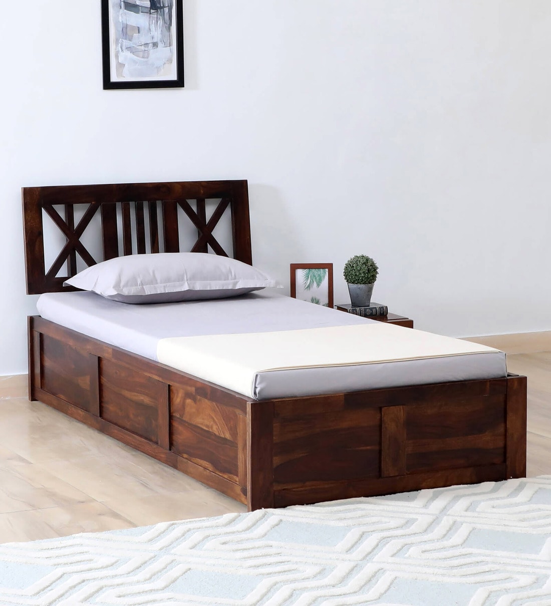 Buy Kenzo Sheesham Wood Single Bed In Provincial Teak Finish With Box