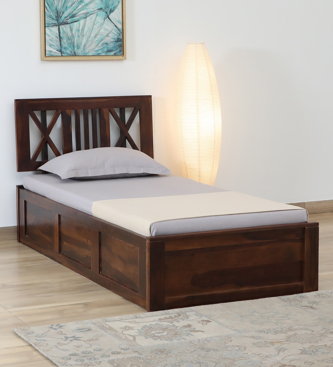 Buy Kenzo Sheesham Wood Single Bed In Provincial Teak Finish With Box ...