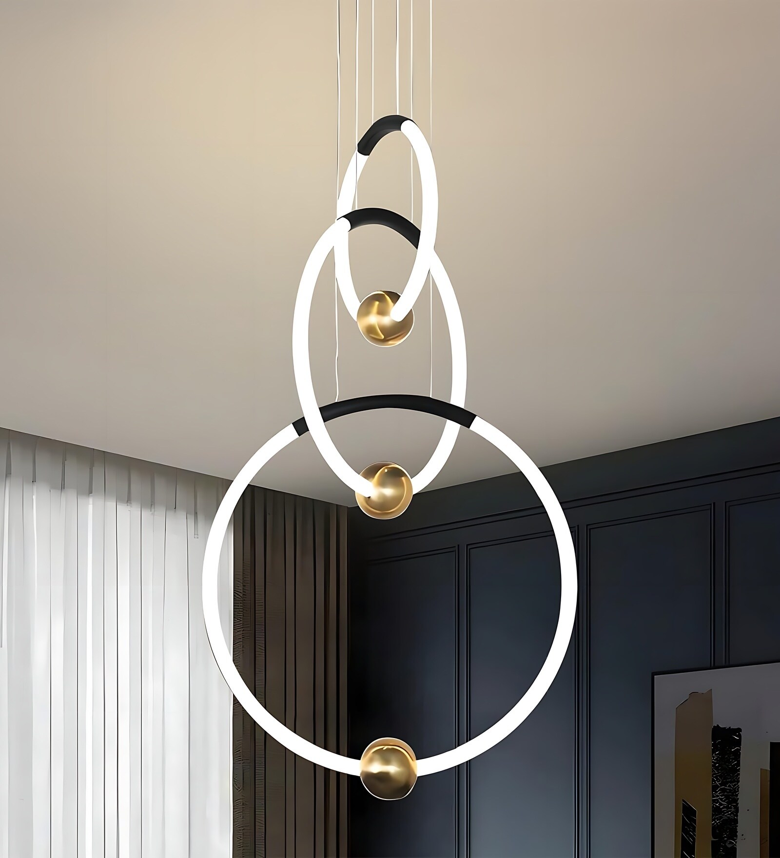 Keaton 50W | 50 Cm | Google & Alexa | Height Adjustable | 3 Light Mode | Modern LED Ceiling Chandelier for Living Room, Dining, Bedroom, Hall, Kitchen, Office,Luxury Decorative Lighting