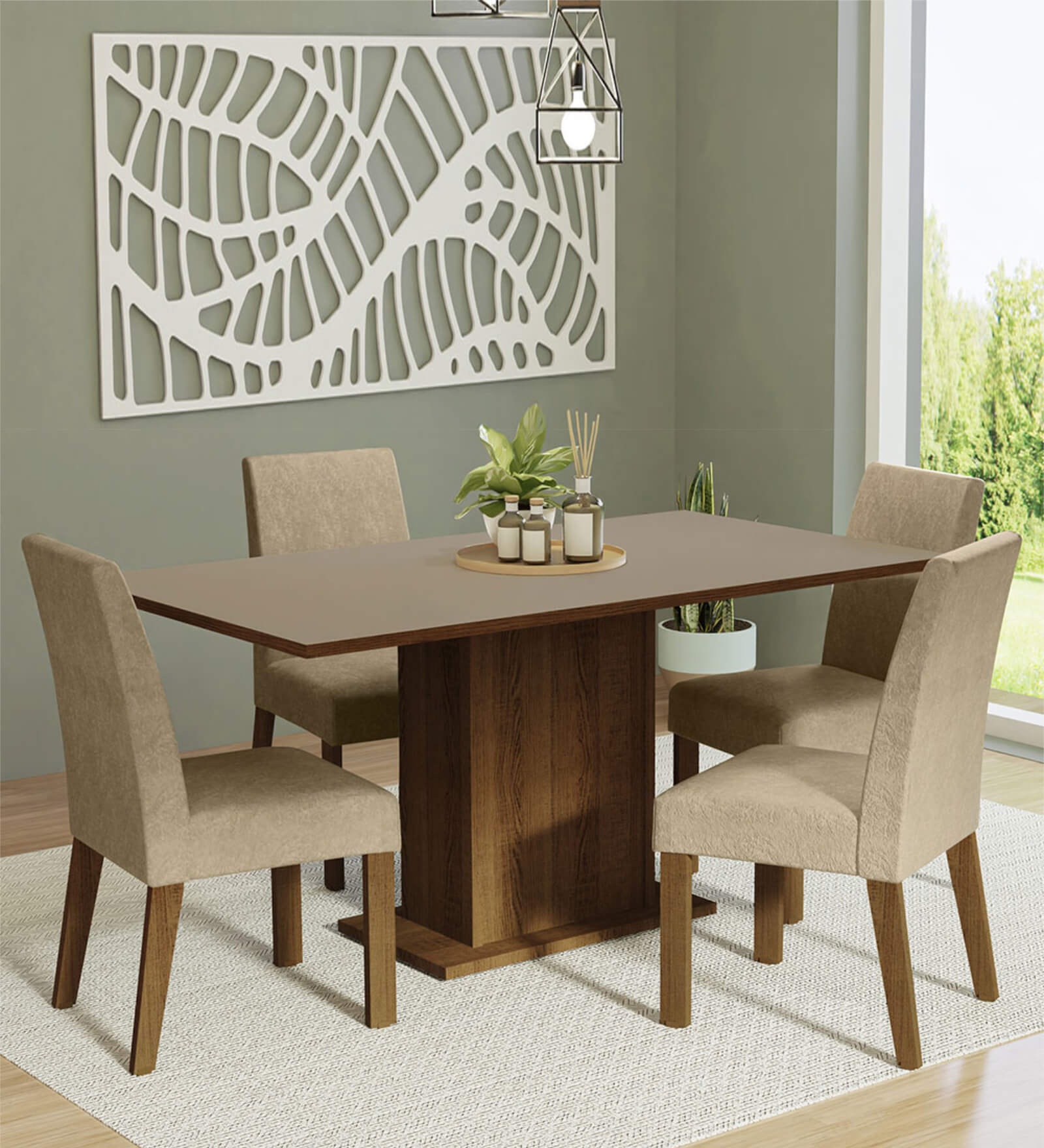 Keila 4 Seater Dining Set in Wood Finish