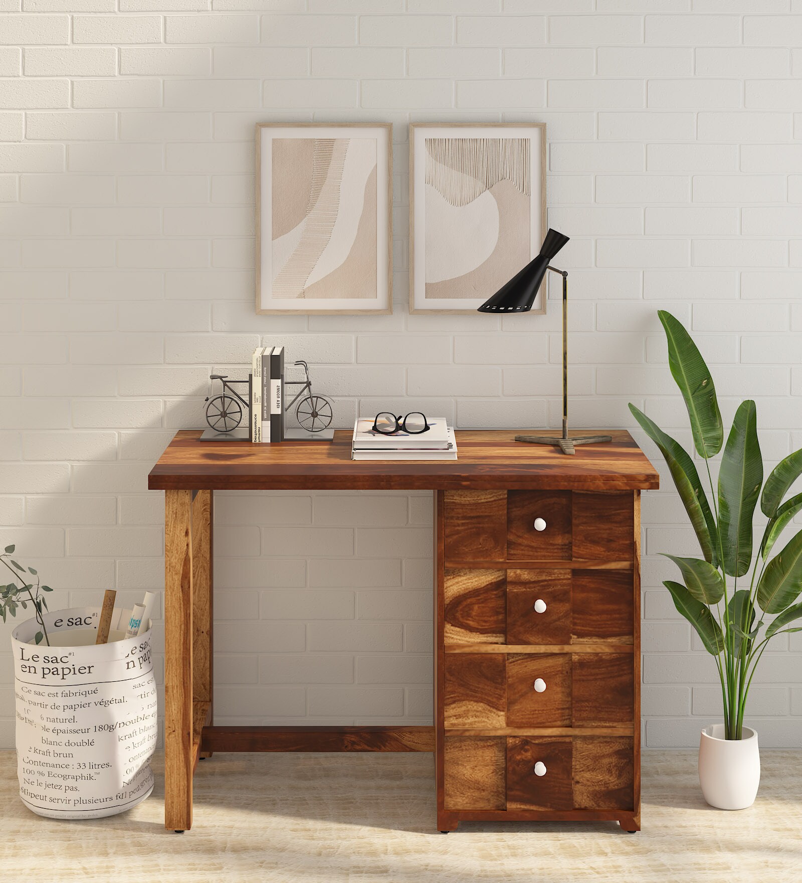 Kelty Sheesham Wood Writing Table In Scratch Resistant Rustic teak Finish With Drawers