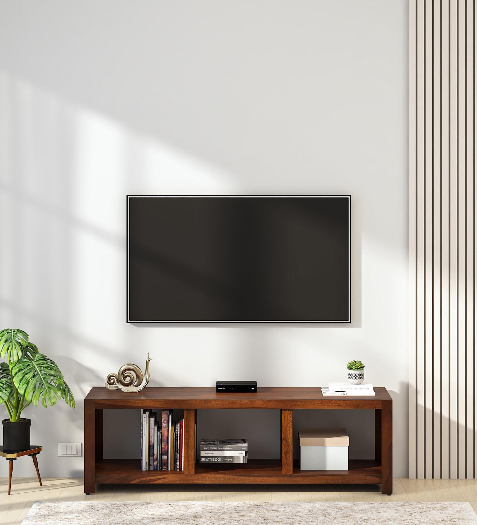 Kelty Sheesham Wood TV Console in Scratch Resistant Provincial Teak Finish For TVs Up To 55"