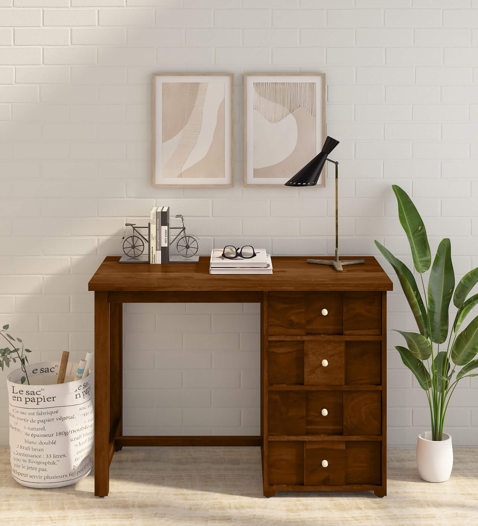 Kelty Sheesham Wood Writing Table In Scratch Resistant Provincial Teak Finish With Drawers