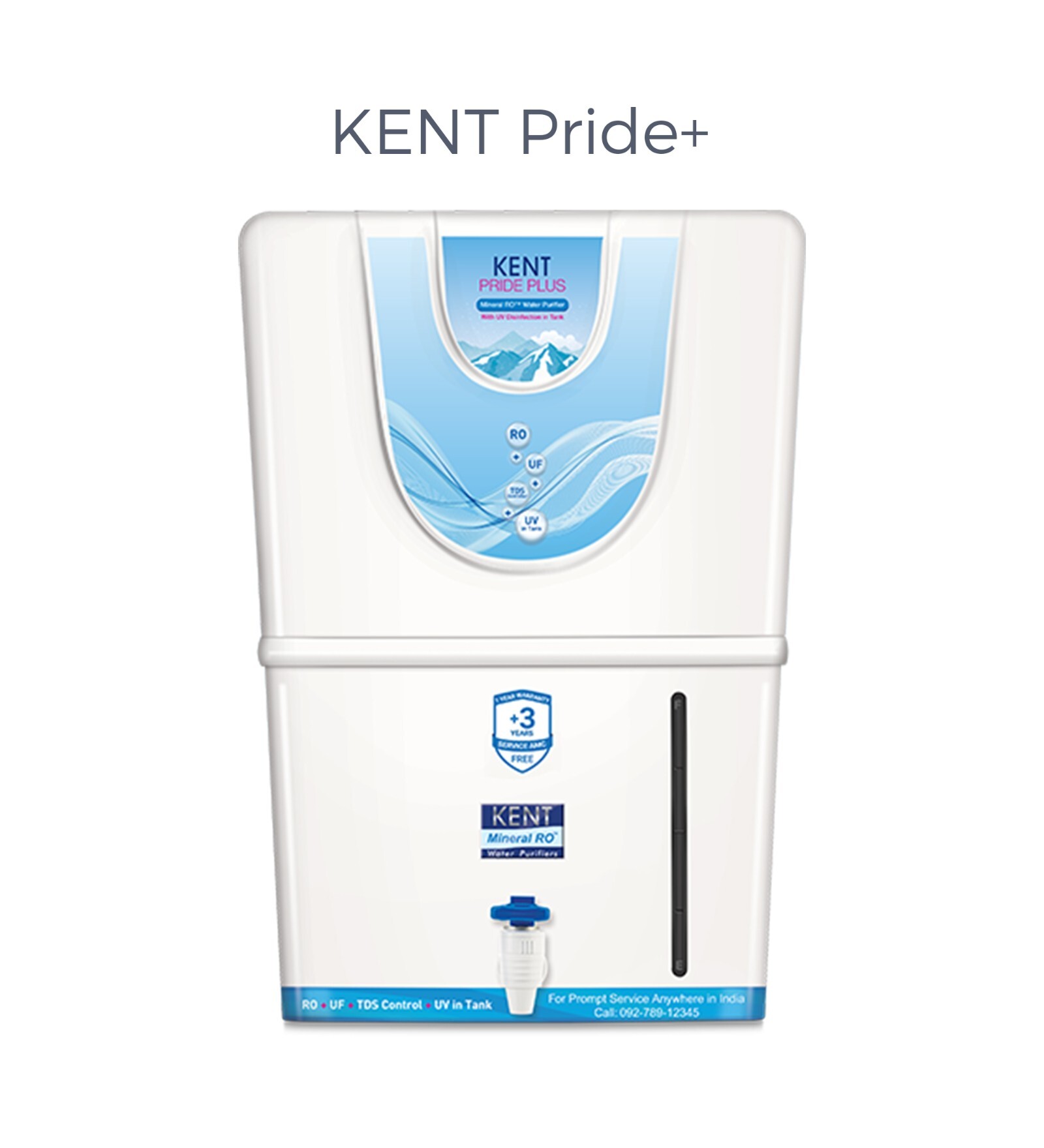 KENT Pride Plus RO + UV + UF + UV in Tank Wall Mounting Water Purifier (White)