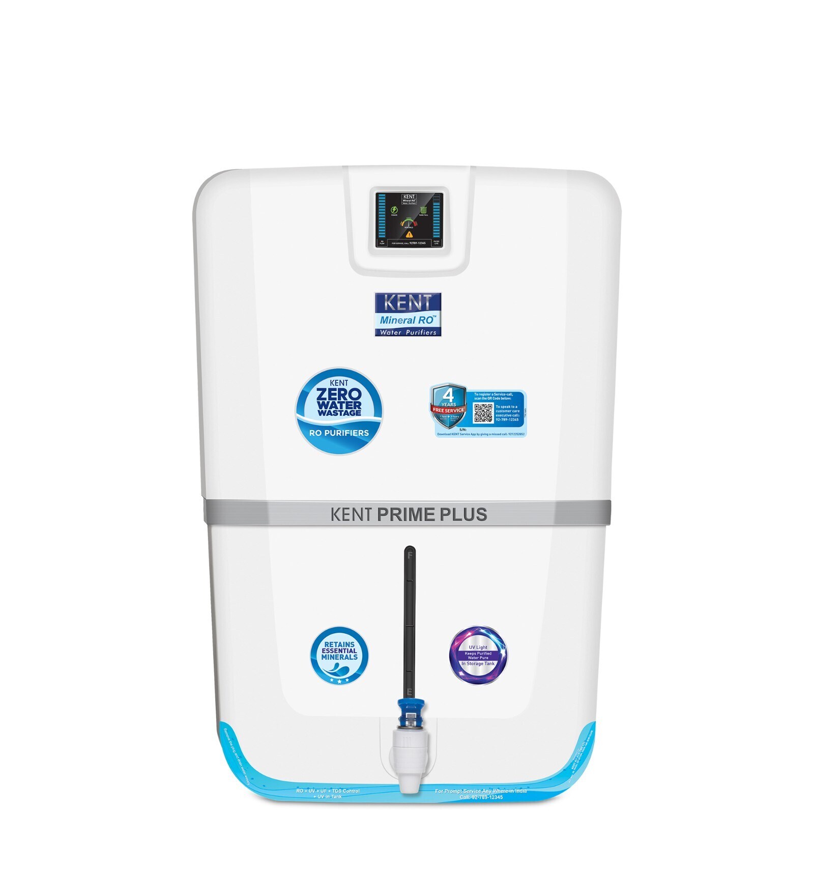 KENT Prime Plus RO+UV+UF+TDS Wall Mounting Water Purifier (White)
